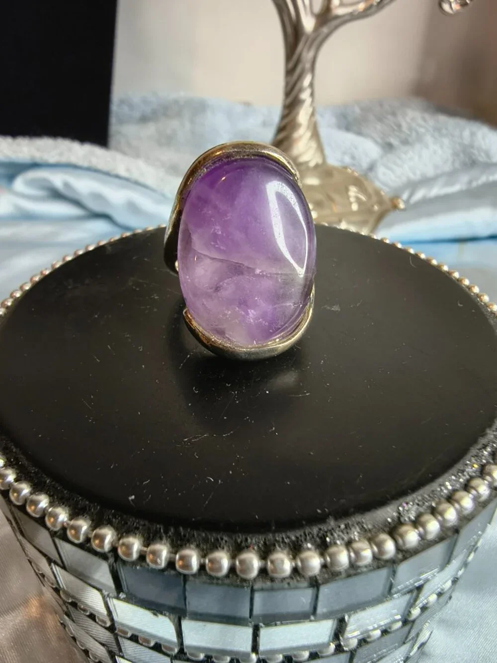 Silver Tone Amethyst Ring